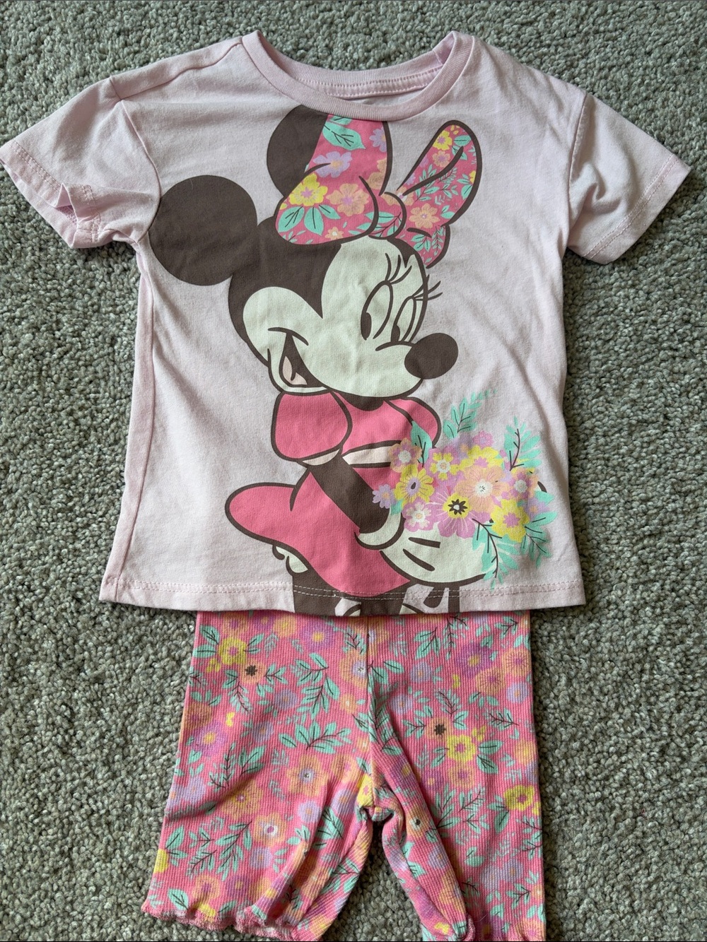 Girls Pink Minnie Mouse Floral Short Set